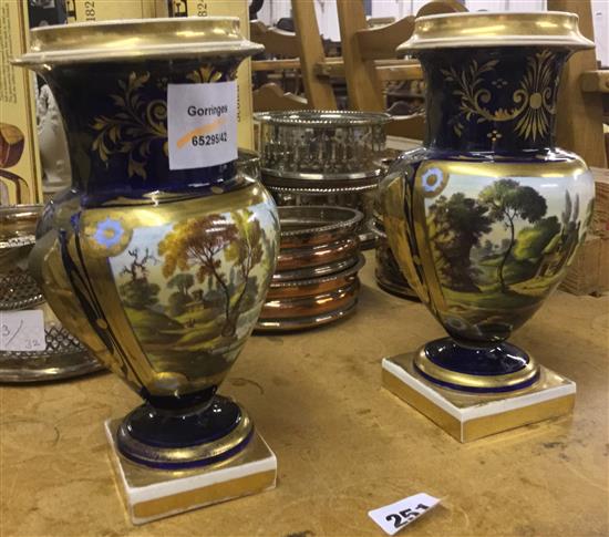 Hand painted enamel & gilt scene painted vases